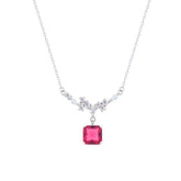 Asfour Crystal Chain Necklace With Decorative Fuchsia Square Pendant In 925 Sterling Silver-ND0446-F